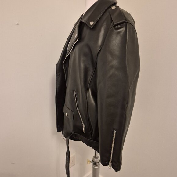 Missguided UK Size 12 Black Aviator Zippered Biker Faux Jacket New - Picture 11 of 13